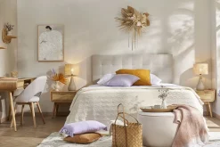 Miliboo Tête De Lit-Tête de lit capitonnée en tissu beige clair naturel L160 cm HALCIONA