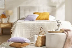 Miliboo Tête De Lit-Tête de lit capitonnée en tissu beige clair naturel L160 cm HALCIONA